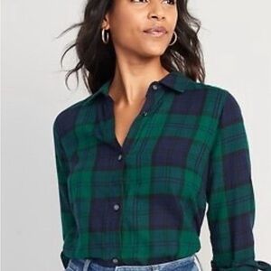 Old Navy Classic Plaid Flannel Button Down Shirt Green Navy Womens Sz Large